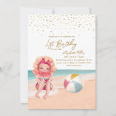 ビーチテーマのサマーParty 赤ちゃん女の子1歳の誕生日 招待状 (正面)