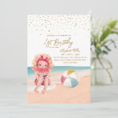 ビーチテーマのサマーParty 赤ちゃん女の子1歳の誕生日 招待状 (スタンド正面)
