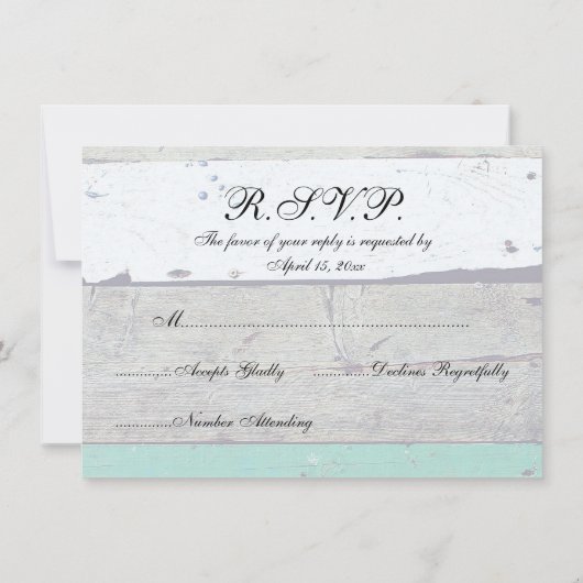 ビーチテーマのヒトデ ウェディング ラスティック 招待状 (裏面)