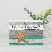 ビーチテーマのヒトデ ウェディング ラスティック 招待状 (スタンド正面)