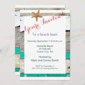 ビーチテーマのヒトデ ウェディング ラスティック 招待状 (正面/裏面)