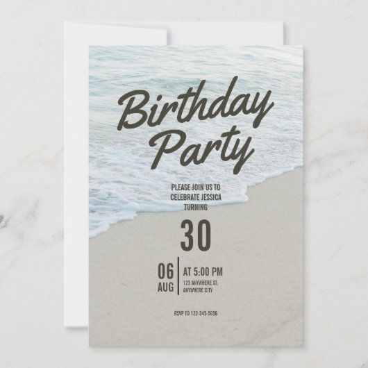 ビーチテーマの誕生日パーティー招待状 (正面)
