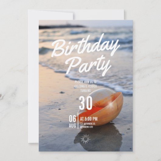 ビーチテーマの誕生日パーティー招待状 (正面)
