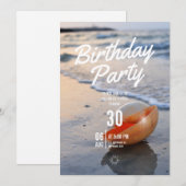 ビーチテーマの誕生日パーティー招待状 (正面/裏面)