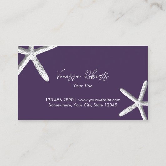 ビーチテーマシーシェルエレガント深いパープル 名刺 (裏面)