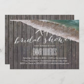 ビーチテーマスターフィッシュウッドバックグラウンドブライダルシャワー 招待状 (正面/裏面)