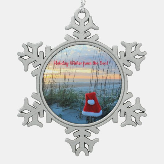 ビーチテーマスノーフレーク額縁オーナメント スノーフレークピューターオーナメント (正面)