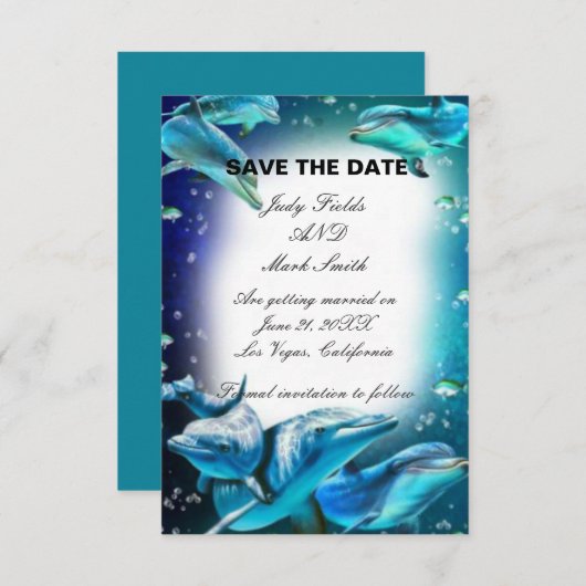 ビーチテーマドルフィンウェディングデイトカードを保存 セーブザデート (正面/裏面)