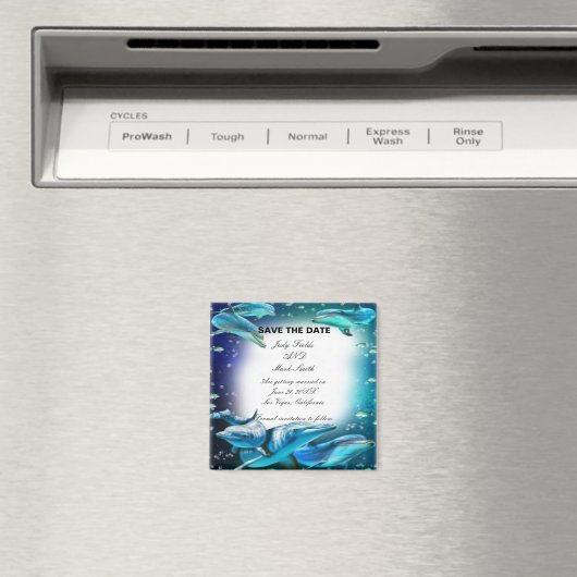 ビーチテーマドルフィンウェディングデイトマグネットを保存 マグネット (インサイチュ (食洗機))