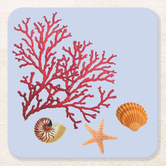 ビーチテーマパーティーのコースター スクエアペーパーコースター (正面)