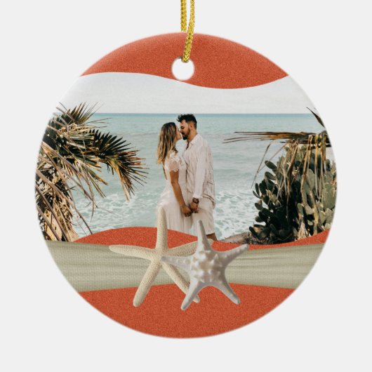 ビーチテーマヒトデ写真 セラミックオーナメント (正面)