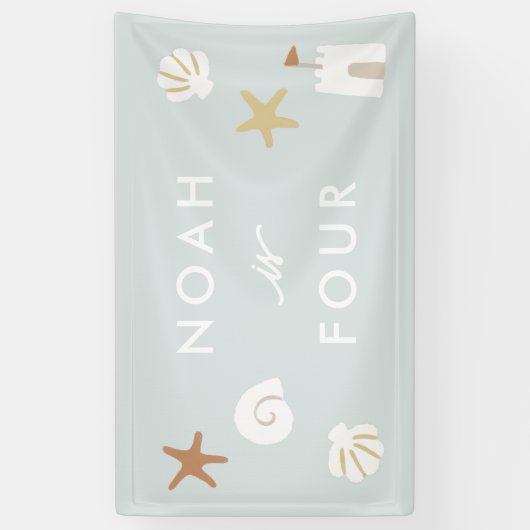 ビーチテーマプールパーティー子供の誕生日 横断幕 (縦)