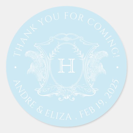 ビーチテーマライトブルーモノグラム結婚ズシール ラウンドシール (正面)