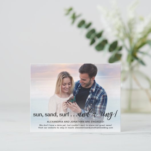 ビーチテーマ婚約発表写真はがき 案内ポストカード (スタンド正面)