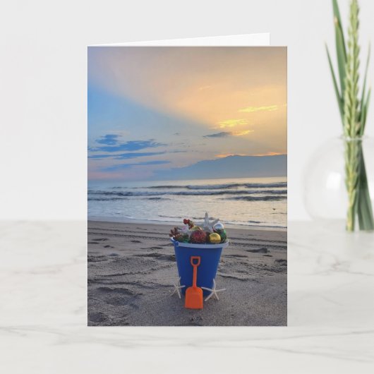 ビーチテーマ折り畳みホリデーカードとサンライズ写真 招待状 (正面)