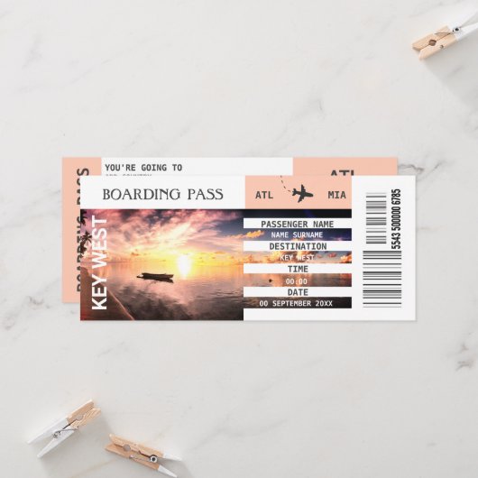 ビーチテーマ搭乗券の週末 招待状 (正面/裏面インサイチュ)