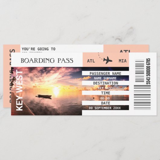 ビーチテーマ搭乗券の週末 招待状 (正面/裏面)