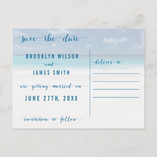 ビーチテーマ日付の保存同じ計画新規日付 案内ポストカード (裏面)