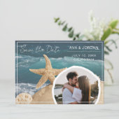 ビーチテーマ日付の写真の結婚保存 招待状 (スタンド正面)