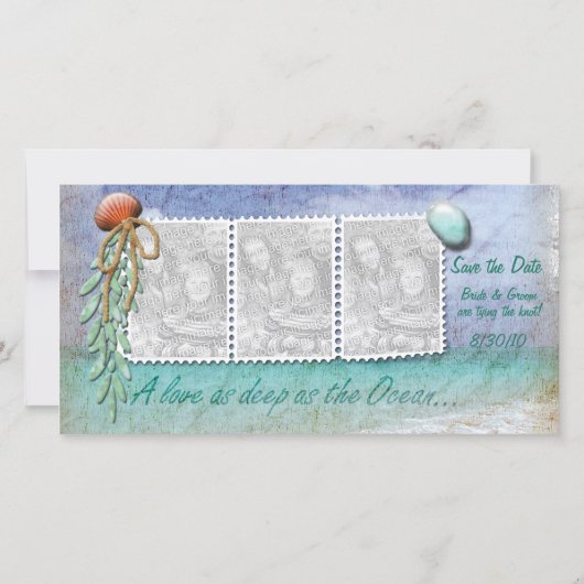 ビーチテーマ日付の写真カードの保存 セーブザデート (正面)