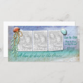 ビーチテーマ日付の写真カードの保存 セーブザデート (正面/裏面)