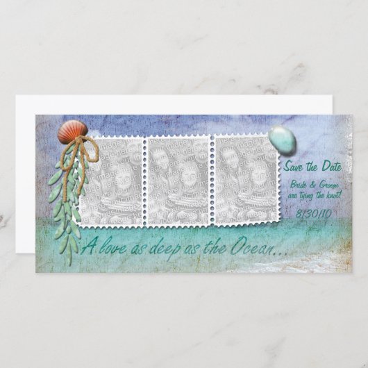 ビーチテーマ日付の写真カードの保存 セーブザデート (正面/裏面)