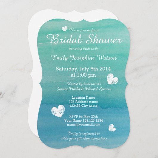 ビーチテーマ水彩ブライダルシャワー招待状 招待状 (正面/裏面)