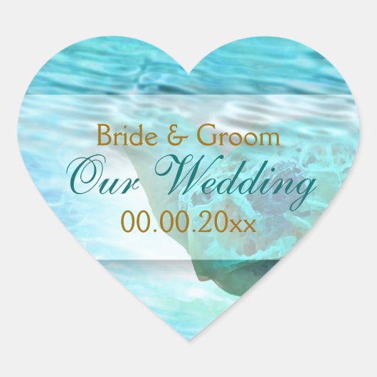 ビーチテーマ結婚のカメの個人用設定 ハートシール (正面)