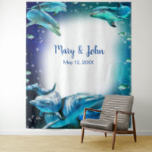 ビーチテーマ結婚ドルフィンの背景 タペストリー (インサイチュ)