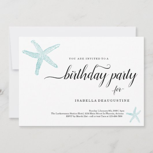 ビーチテーマ誕生日パーティーの招待 招待状 (正面)