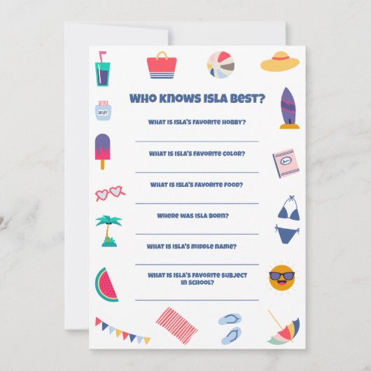 ビーチテーマ誕生日パーティーゲーム 招待状 (正面)