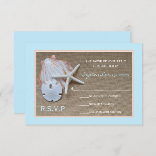 ビーチテーマRSVP結婚式招待状 出欠カード (正面/裏面)