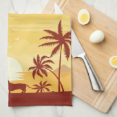 ビーチディシュント日没タオル揺れるヤシの木 キッチンタオル (四つ折り)