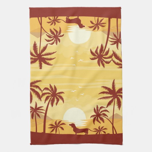 ビーチディシュント日没タオル揺れるヤシの木 キッチンタオル (縦)