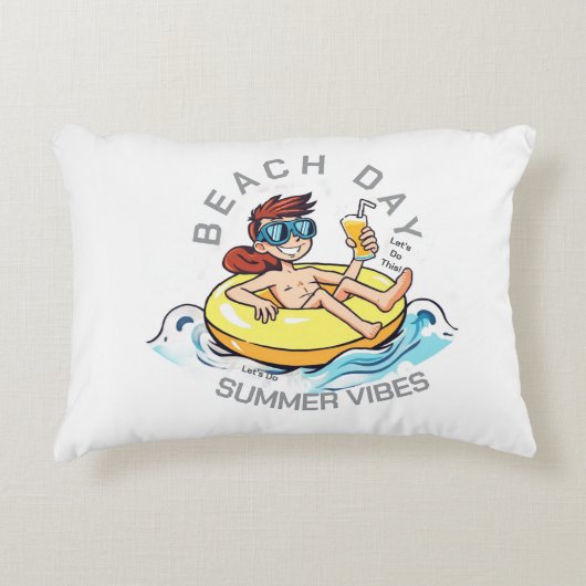 ビーチデイカートゥーン文字オン膨脹可能リングや輪 アクセントクッション (正面)