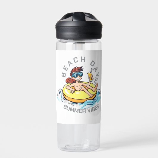 ビーチデイカートゥーン文字オン膨脹可能リングや輪 ウォーターボトル (正面)