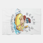 ビーチデイカートゥーン文字オン膨脹可能リングや輪 キッチンタオル (横)