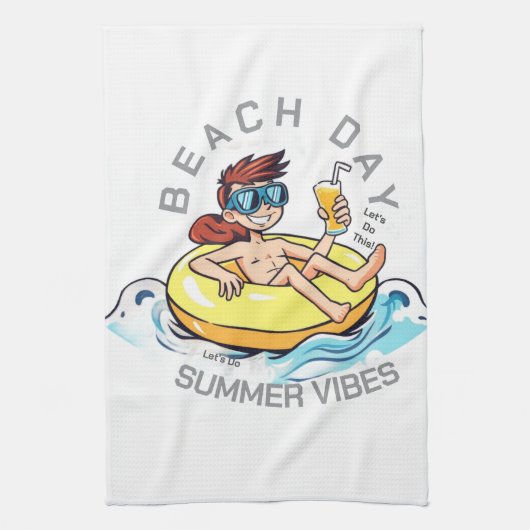 ビーチデイカートゥーン文字オン膨脹可能リングや輪 キッチンタオル (縦)