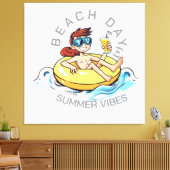 ビーチデイカートゥーン文字オン膨脹可能リングや輪 キャンバスプリント (インサイチュ (リビング))