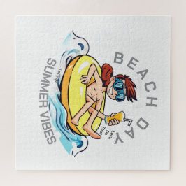 ビーチデイカートゥーン文字オン膨脹可能リングや輪 ジグソーパズル