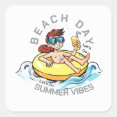 ビーチデイカートゥーン文字オン膨脹可能リングや輪 スクエアシール (正面)