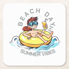 ビーチデイカートゥーン文字オン膨脹可能リングや輪 スクエアペーパーコースター