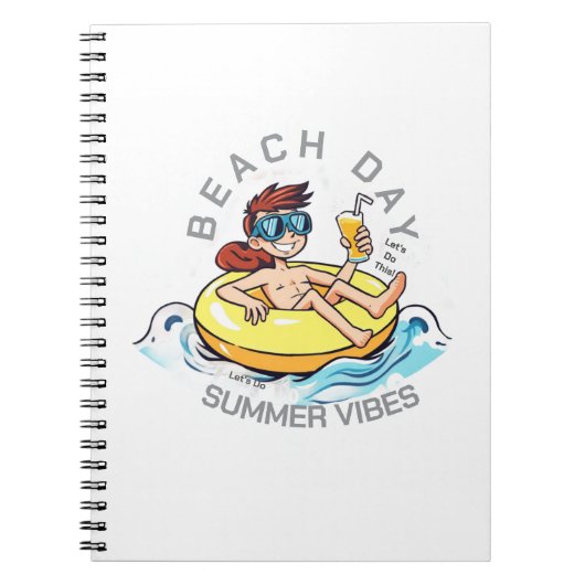ビーチデイカートゥーン文字オン膨脹可能リングや輪 ノートブック (正面)