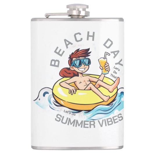 ビーチデイカートゥーン文字オン膨脹可能リングや輪 フラスク (正面)