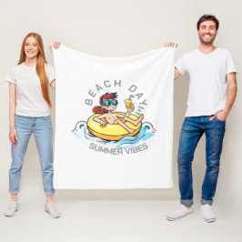 ビーチデイカートゥーン文字オン膨脹可能リングや輪 フリースブランケット