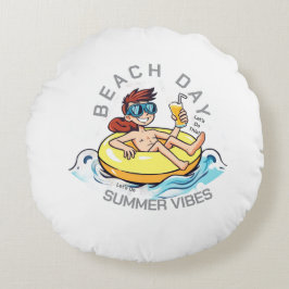 ビーチデイカートゥーン文字オン膨脹可能リングや輪 ラウンドクッション