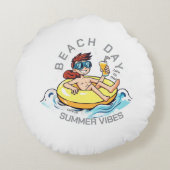 ビーチデイカートゥーン文字オン膨脹可能リングや輪 ラウンドクッション (裏面)