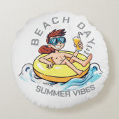 ビーチデイカートゥーン文字オン膨脹可能リングや輪 ラウンドクッション (裏面)