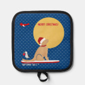 ビーチデイクジラサーフィンゴールデンサンタドッグコースター 鍋敷き (正面)