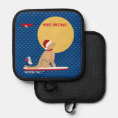 ビーチデイクジラサーフィンゴールデンサンタドッグコースター 鍋敷き (正面/裏面)